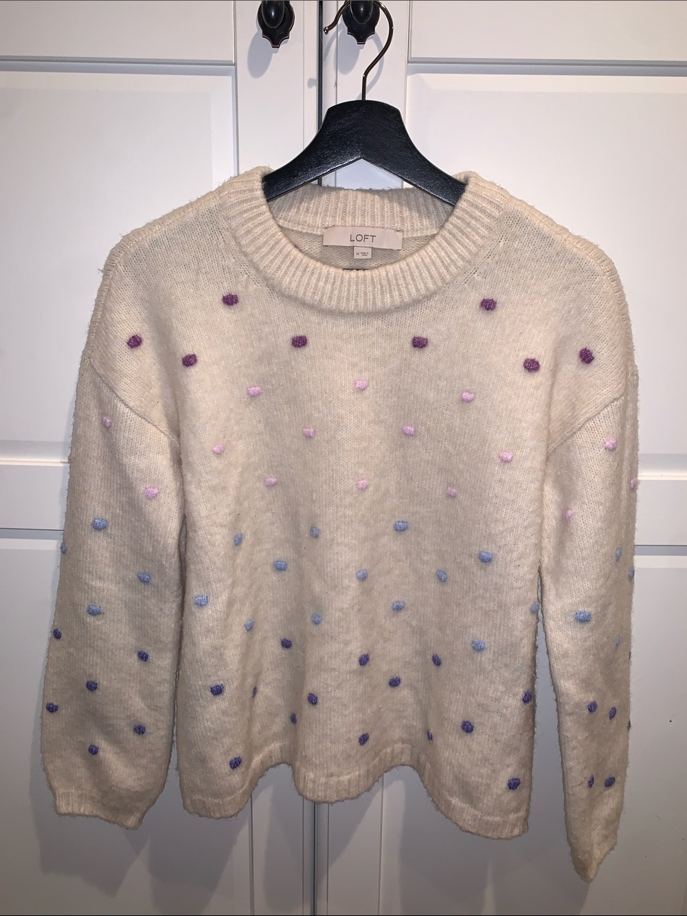 LOFT Cream Crewneck Sweater with Pastel Dot Accents
